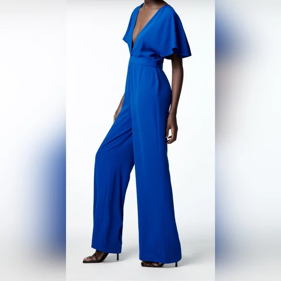 Zara Pants Jumpsuits Zara Womens Long Satin Effect Cobalt